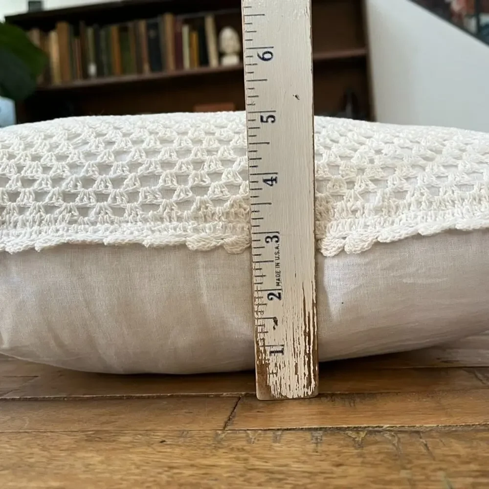 Ivory Cotton Crochet Square Decorative Pillow 15 x 15